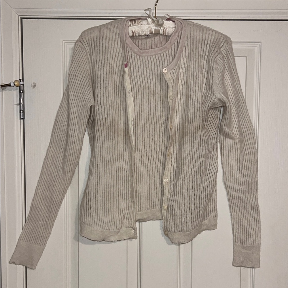 Isaac Mizrahi 100% Cashmere Cream Sweater Cardigan and Tank Set